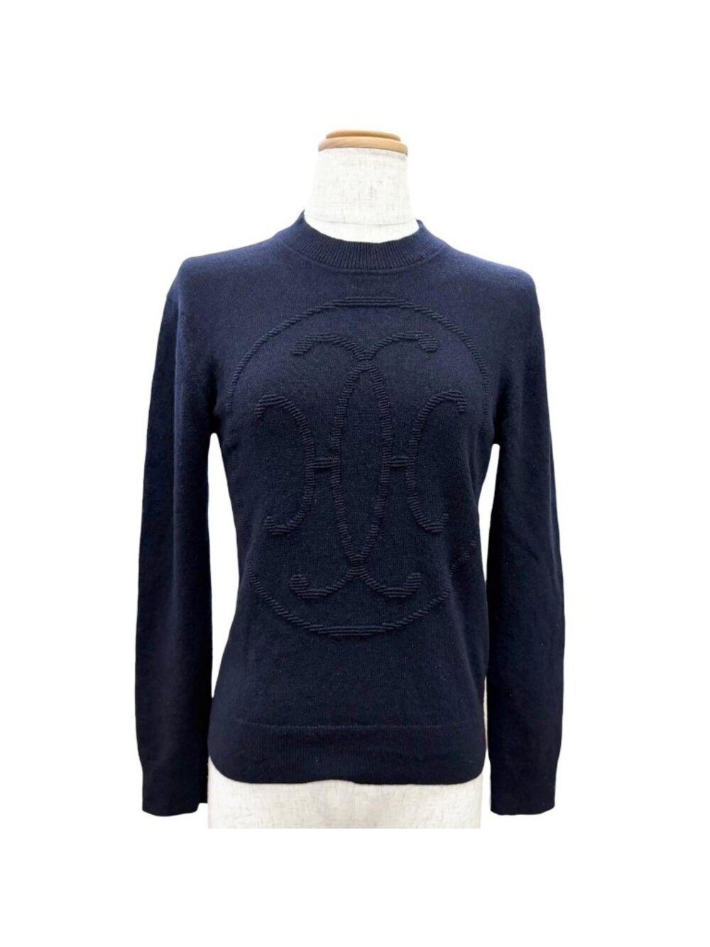 Hermes Cashmere 100% H Lift Long Sleeve Knit Sweater Dark Navy 34